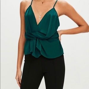 green satin twist front cami top